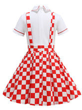 Load image into Gallery viewer, Kids Little Girls&#39; Dress Checkerboard Peter Pan Collar 1950S Suspender Dress