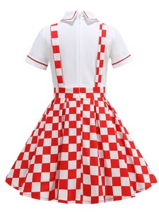 Kids Little Girls' Dress Checkerboard Peter Pan Collar 1950S Suspender Dress