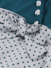 Load image into Gallery viewer, Lake Blue Square Neck Polka Dot Bow Vintage Swing Dress