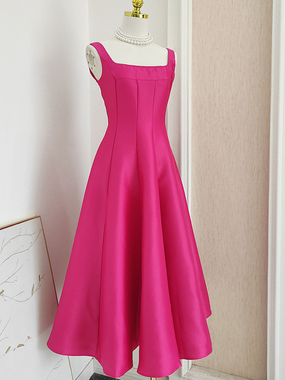 Rose Satin Sleeveless Classic 1950S Vintage Sweet Party Dress