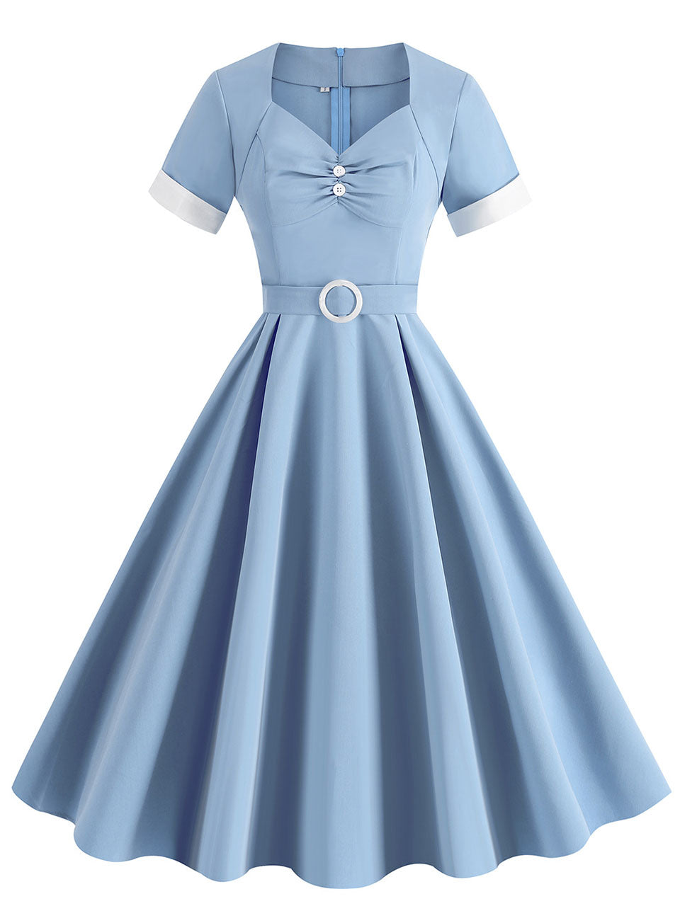 Yellow Sweet Heart 1950s Vintage Shirt Dress for Women Short Sleeve Audrey Hepburn Style Cocktail Swing Dress, Blue / 2XL Yellow Sweet Heart 1950s Vintage Shirt Dress for Women Short Sleeve Audrey Hepburn Style Cocktail Swing Dress, Blue / 2XL