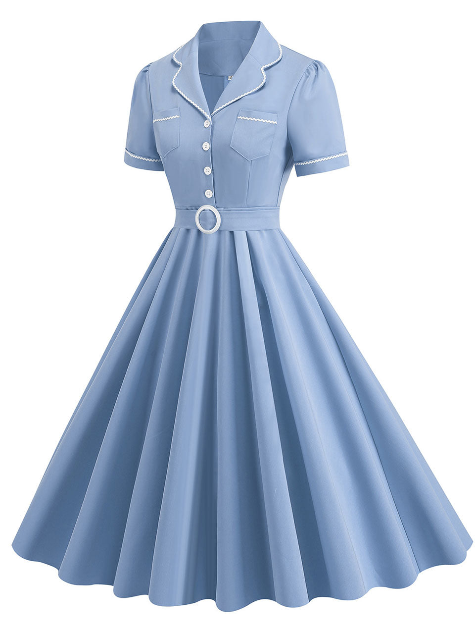 Blue Tuxedo Collar 1950S Dress With Pockets Vintage Dress, Blue / XL