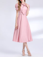 Load image into Gallery viewer, Pink Satin Bowknot Short Sleeve Classic 1950S Vintage Sweet Party Dress