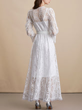 Load image into Gallery viewer, White V Neck Long Sleeve Classic 1950S Vintage Lace Dress