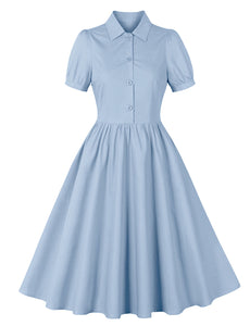 Solid Color 1950S Vintage Swing Shirt Dress