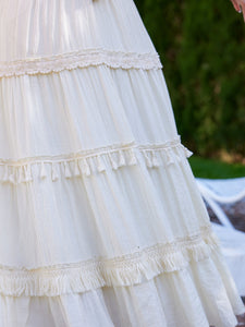 White Bohemian Off The Shoulder Ruffled Tassel High Waist Boho Maxi Dress