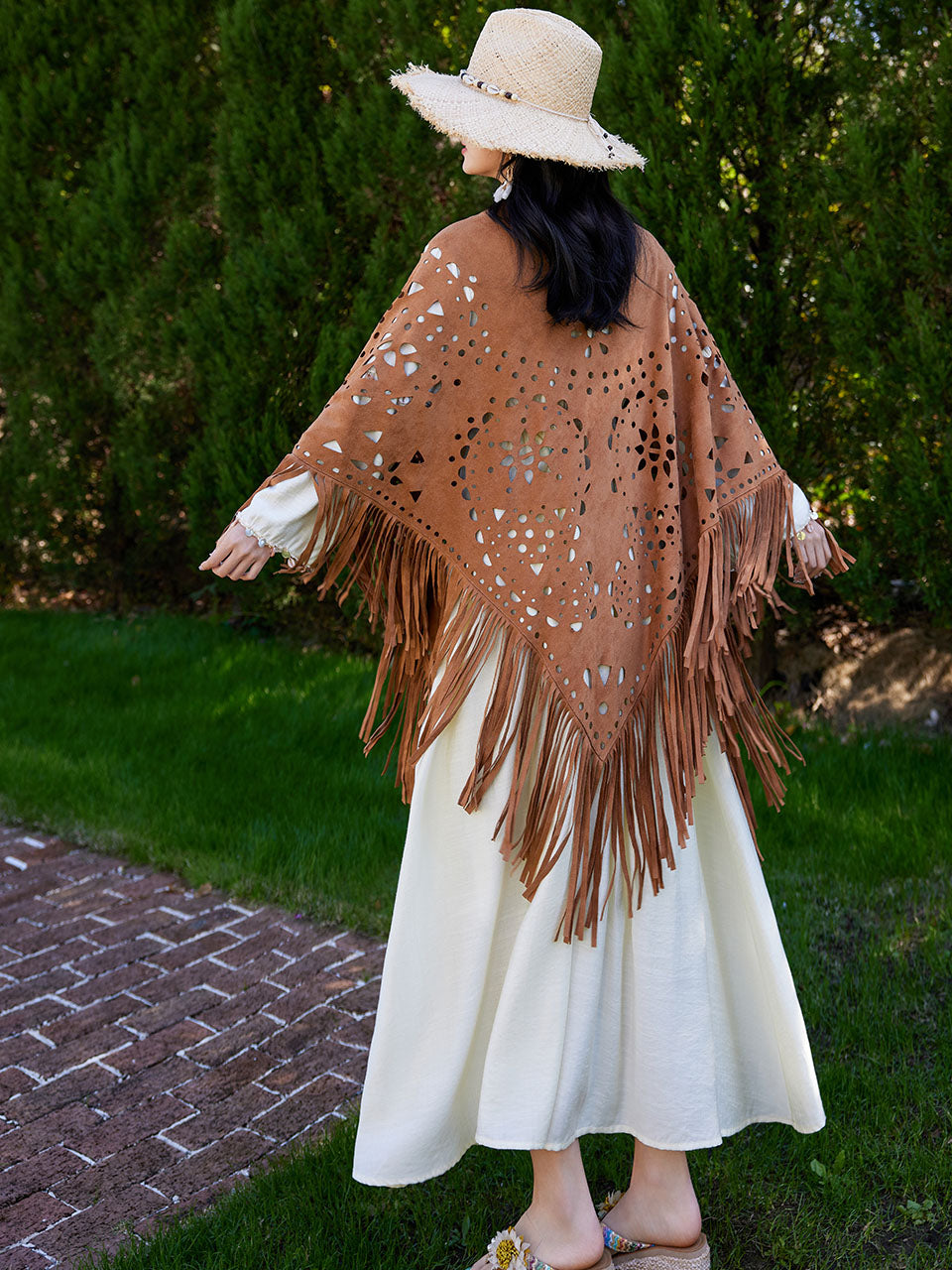 shawl boho dress Bohemian Orange Strap Boho Maxi Dress with White Tassel Scarf Shawl, Orange / XS