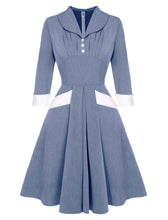 Load image into Gallery viewer, Denim Blue Turn Down Collar 1950S Vintage Swing Dress