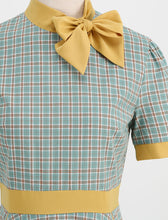 Load image into Gallery viewer, 1950s Bow Collar Plaid Vintage Swing Dress