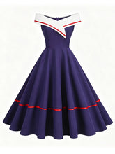 Load image into Gallery viewer, 1950s Vintage Navy Sailor Off-the-Shoulder Swing Dress