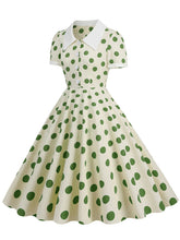 Load image into Gallery viewer, Green Polka Dots Johnny Collar Short Sleeve Swing Vintage 1950S Party Dress