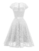 Load image into Gallery viewer, White Semi Sheer Solid Color 50s Party Lace Swing Dress