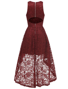 Autumn Lace Crew Neck Sleeve Irregular Hem 50s Party Dress