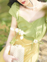 Load image into Gallery viewer, Yellow V Neck Puff Sleeve 1950S Vintage Dress