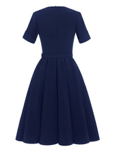 Load image into Gallery viewer, Solid Color Square Collar Short Sleeve 50s Party Swing Dress