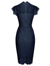 Load image into Gallery viewer, Solid Color Lace High Collar 1960S Bodycon Dress
