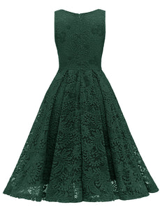 Solid Color Lace Sleeveless V Neck 50s Party Swing Dress