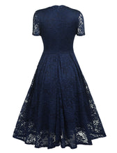 Load image into Gallery viewer, Solid Color Lace Short Sleeve V Neck 50s Party Swing Dress