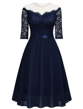 Load image into Gallery viewer, Semi Sheer Solid Color 50s Party Lace Swing Dress