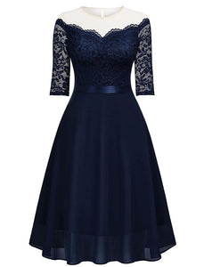 Semi Sheer Solid Color 50s Party Lace Swing Dress, Black / XL Semi Sheer Solid Color 50s Party Lace Swing Dress, Black / XL