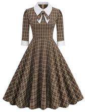 Load image into Gallery viewer, Big BowKnot Brown Plaid 3/4 Sleeve 1950S Vintage Dress Inspired By Mrs. Maisel