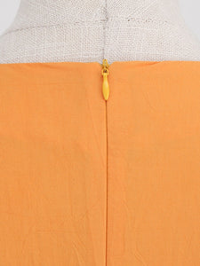 Orange Square Collar Puff Sleeve 1950S Cotton Dress