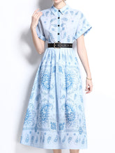 Load image into Gallery viewer, 1940S Classic Shirt Collar Vintage Print Cotton Dress with Belt