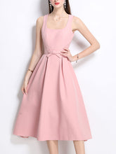 Load image into Gallery viewer, Pink Satin U Neck Sleeveless Bow 1950S Vintage Sweet Party Dress