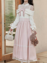 Load image into Gallery viewer, Sweetheart Pink Cold Shoulder Lace Long Sleeve Vintage Dress