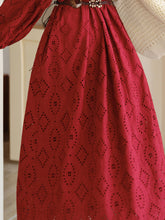 Load image into Gallery viewer, Red Embroidered Hollow Long Sleeve Tassel Holiday Bohemian Dress