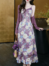 Load image into Gallery viewer, Purple Floral Embroidered Lace Maxi Dress Prom Dress With Cardigan