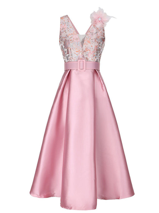 strapless open back dress Modest Formal Wrap Dress G447 Rose Pink main image 1