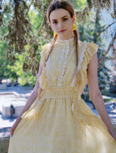 Load image into Gallery viewer, Yellow Floral Print Fuffles Vintage Princess Chiffon Maxi Dress