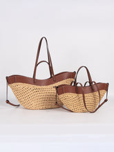 Load image into Gallery viewer, 1950S Woven Raffia Tote Bag with Leather Trim Beach Vintage Handbag for Women
