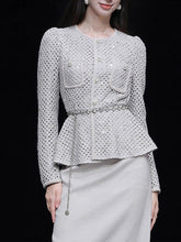 Load image into Gallery viewer, 2PS Grey Long Sleeve Coat With Swing Skirt Suit