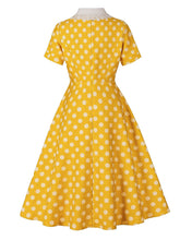 Load image into Gallery viewer, 1950s Purple Peter Pan Collar Polka Dots Swing Dress