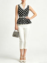 Load image into Gallery viewer, 1950s Vintage Red Polka Dot Shawl Collar Peplum Vest Top Rockabilly Style