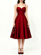 Load image into Gallery viewer, Women's Red Satin A-Line Sweetheart Neckline Spaghetti Strap Prom &amp; Cocktail Party Dress