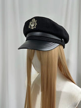 Load image into Gallery viewer, Black Wool Fiddler Captain Hat with Gold Eagle Insignia