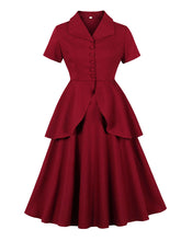 Load image into Gallery viewer, 1950s Women&#39;s Wine Red Peplum Top with Full Circle Skirt Set