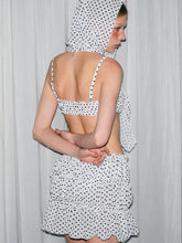 Load image into Gallery viewer, Coquette White Polka Dot Bikini 4 Piece Set with Matching Headscarf