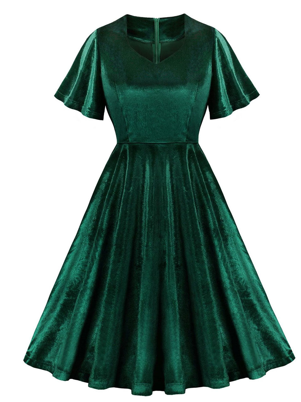 Christmas Green V Neck Velvet 1950S Vintage Swing Dress, Green / XL