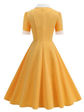 Load image into Gallery viewer, 1950s Vintage Notch Lapel Short Sleeve Polka Dot Swing Dress
