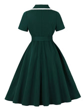 Load image into Gallery viewer, Vintage Green Button Swing Shirt Dress