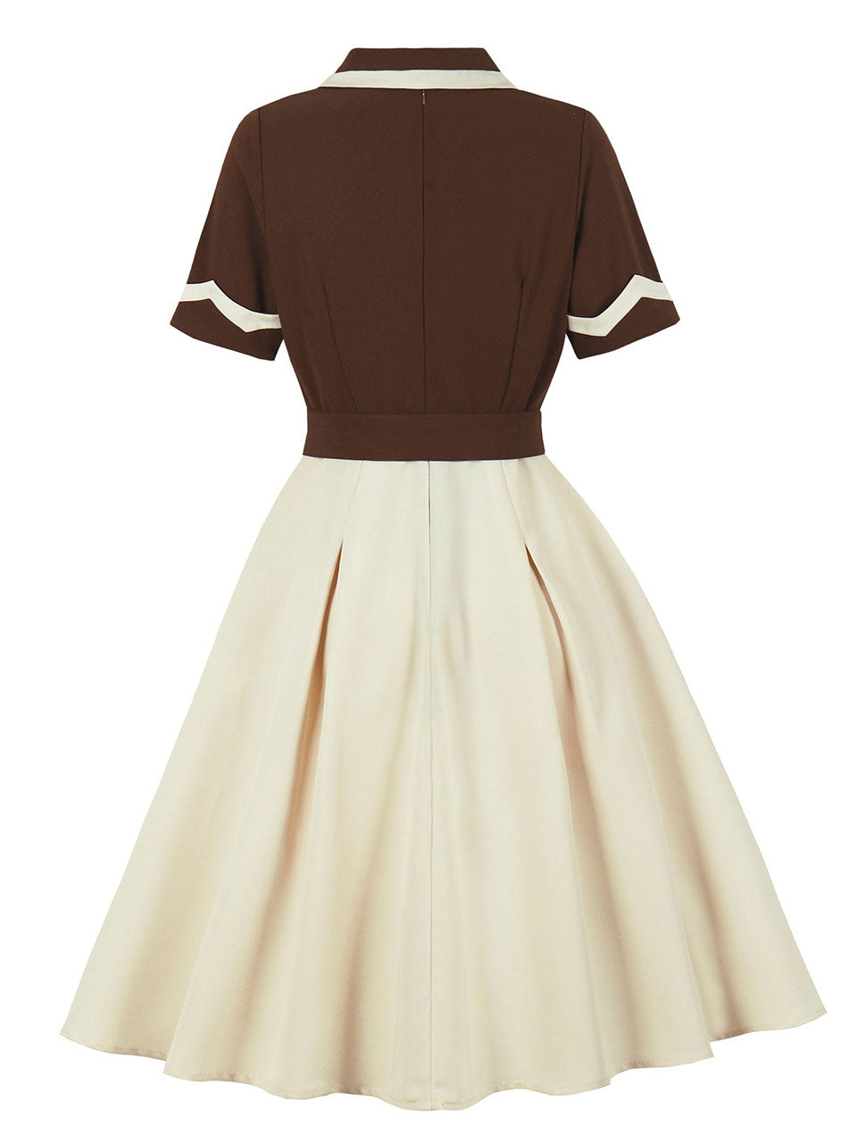 Brown Color Blocking Vintage Swing Dress Brown / M