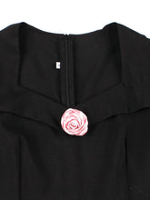 Load image into Gallery viewer, Audrey Hepburn Inspired Black Vintage Dress Handmade Rose