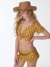 Load image into Gallery viewer, Yellow Plaid Ruffle Skirt Bikini Set Vintage Cowgirl Two Piece Swimsuit