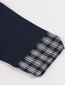 Vintage Double-Breasted Navy Gingham Collar Shirt Dress