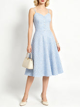 Load image into Gallery viewer, 1950s Green Gingham Button Front Spaghetti Strap Swing Summer Picnic Dress
