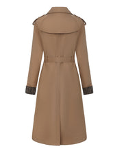Load image into Gallery viewer, Women's Khaki Double-Breasted Trench Coat with Belt Long Classic Windbreaker Jacket with Zebra Print Cuffs